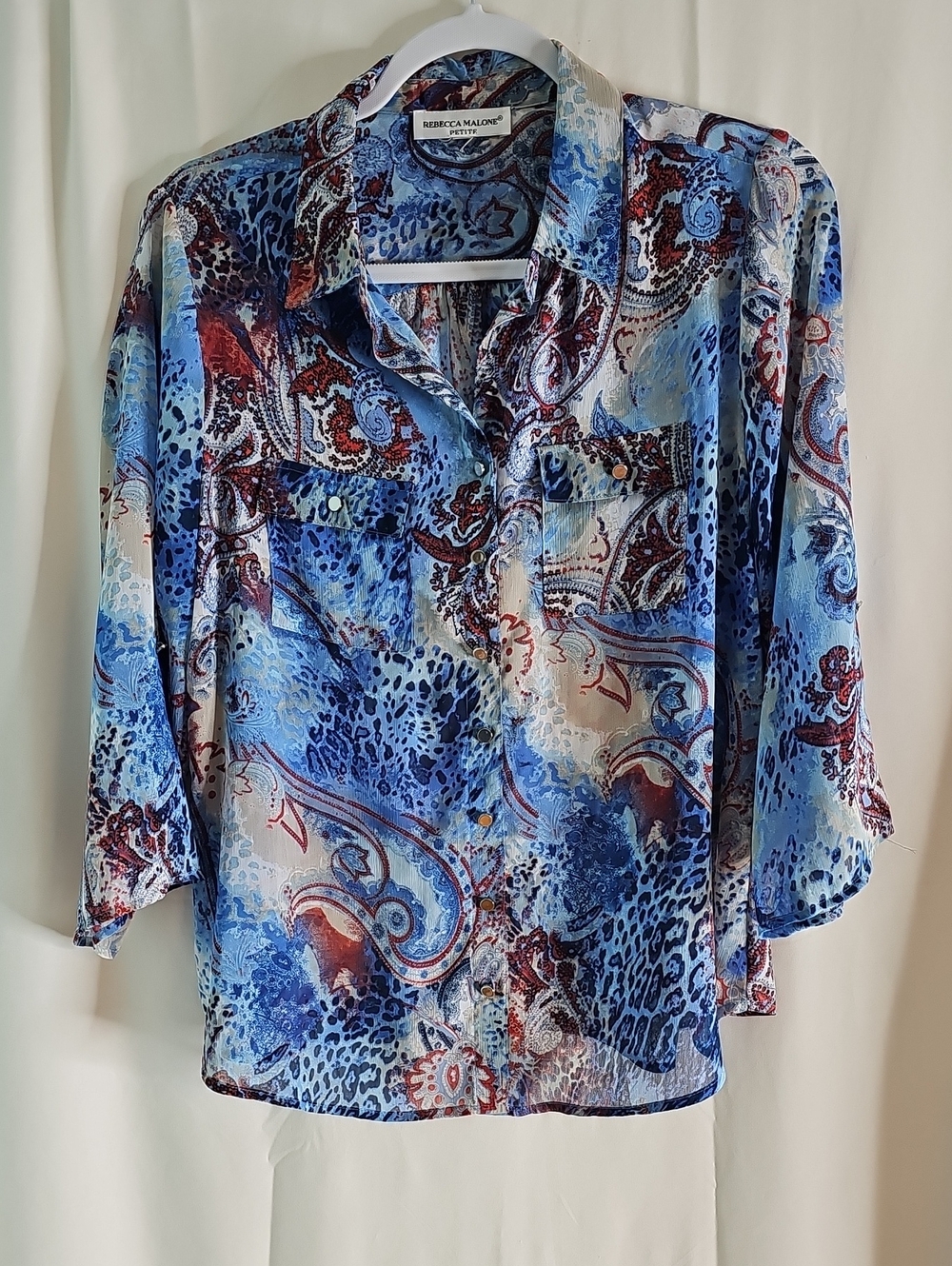 Rebecca Malone Blue & Red Paisley Button-Down Blouse